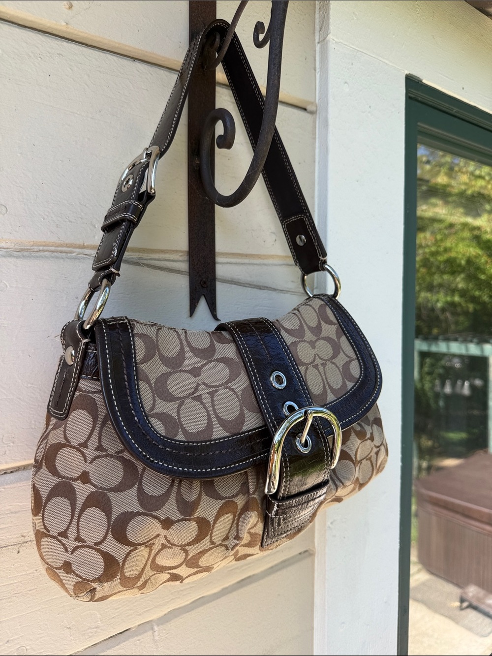 Coach Soho Pleated Signature Flap Shoulder Bag F15203 Brown Canvas Y2K - Picture 2 of 11